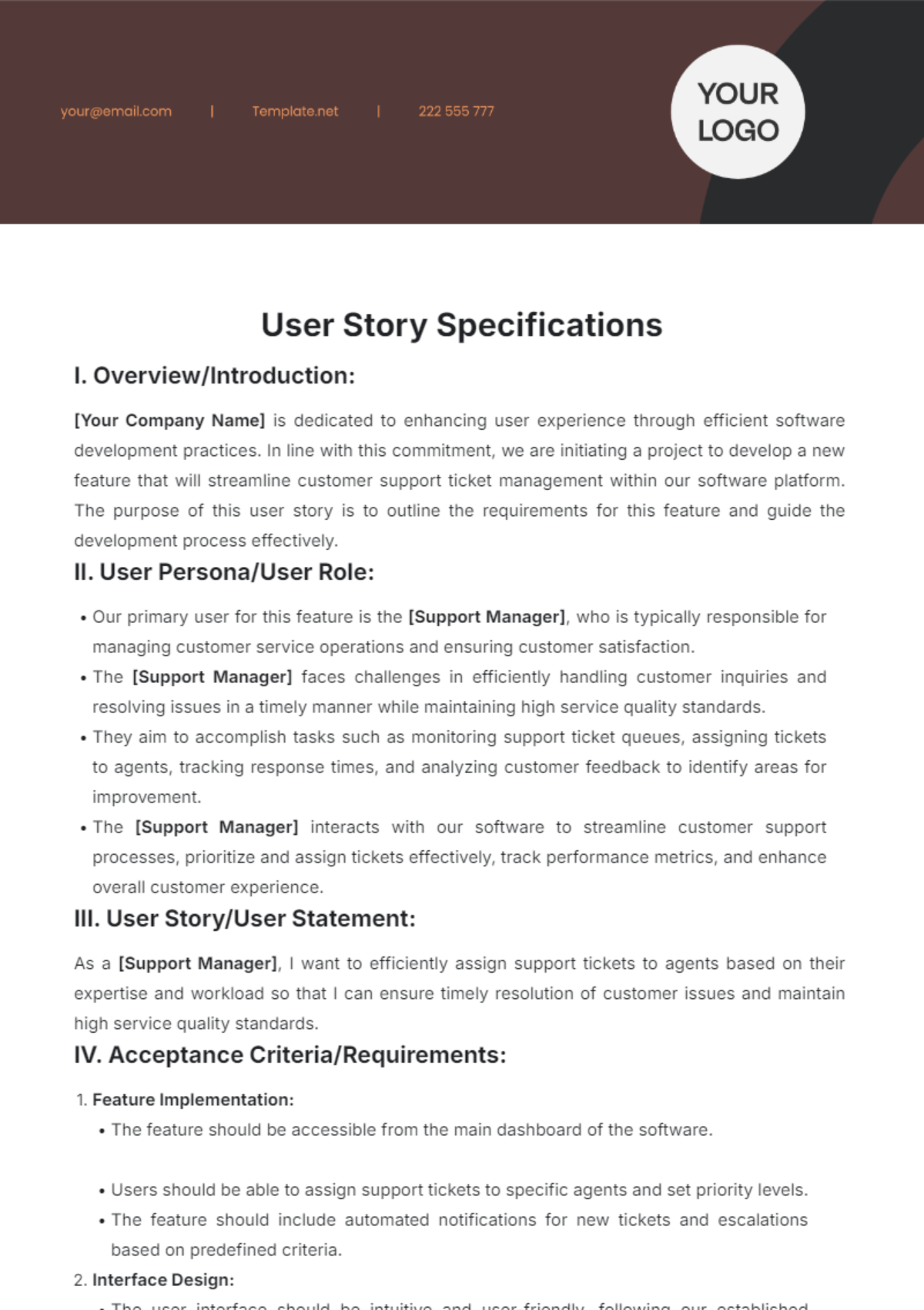 User Story Specification Template - Edit Online & Download