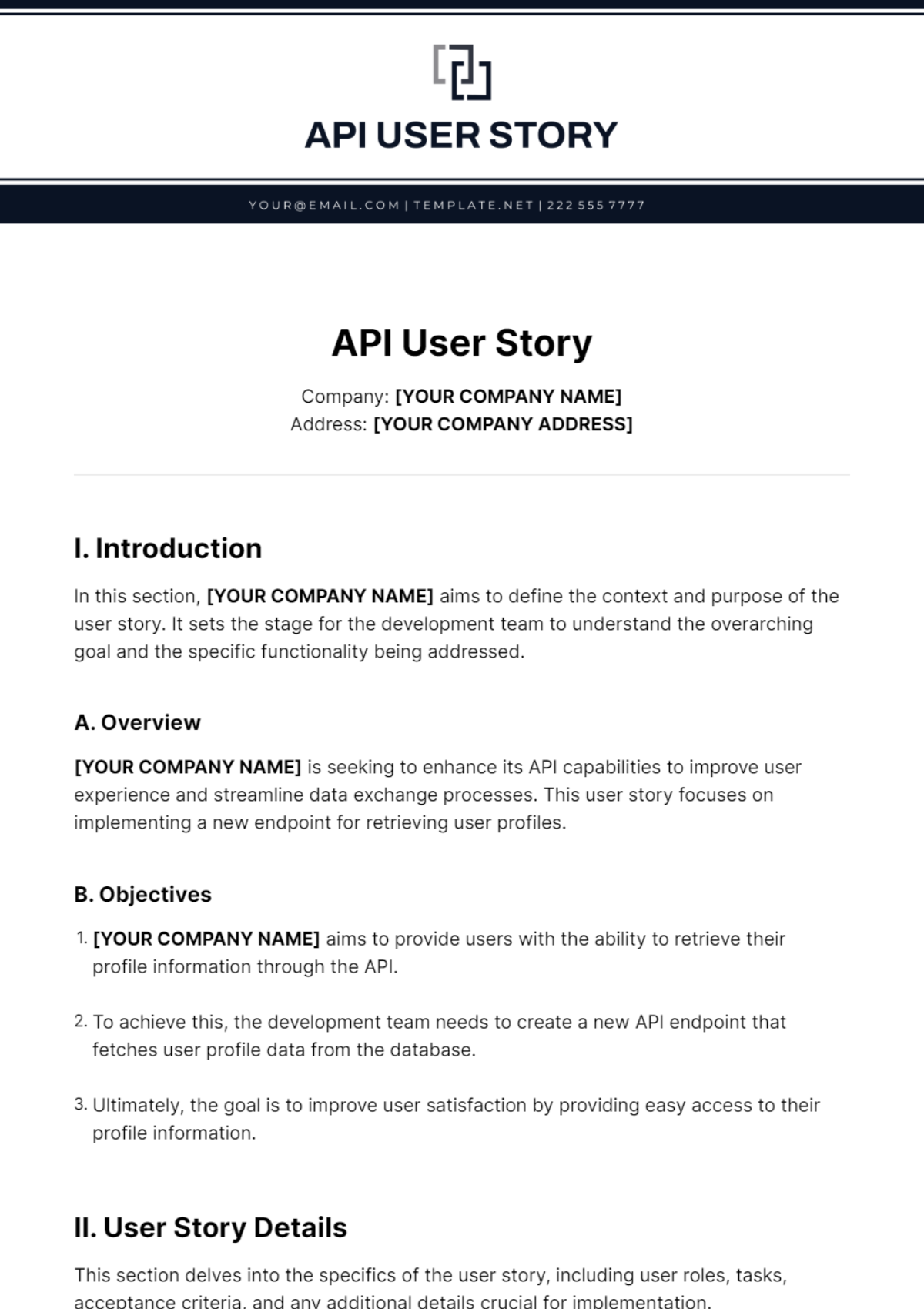 API User Story Template