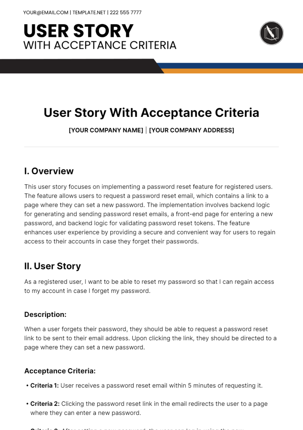User Story With Acceptance Criteria Template