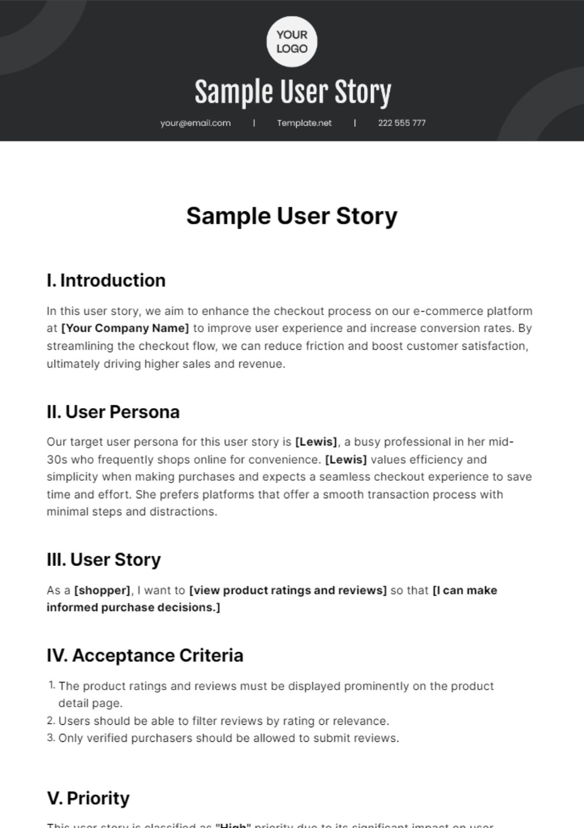 Sample User Story Template