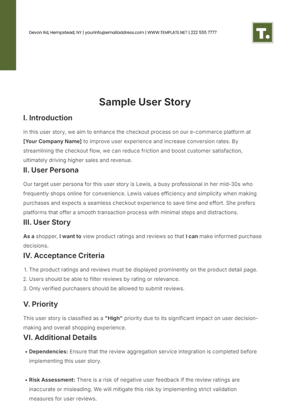 Free Sample User Story Template - Edit Online & Download | Template.net