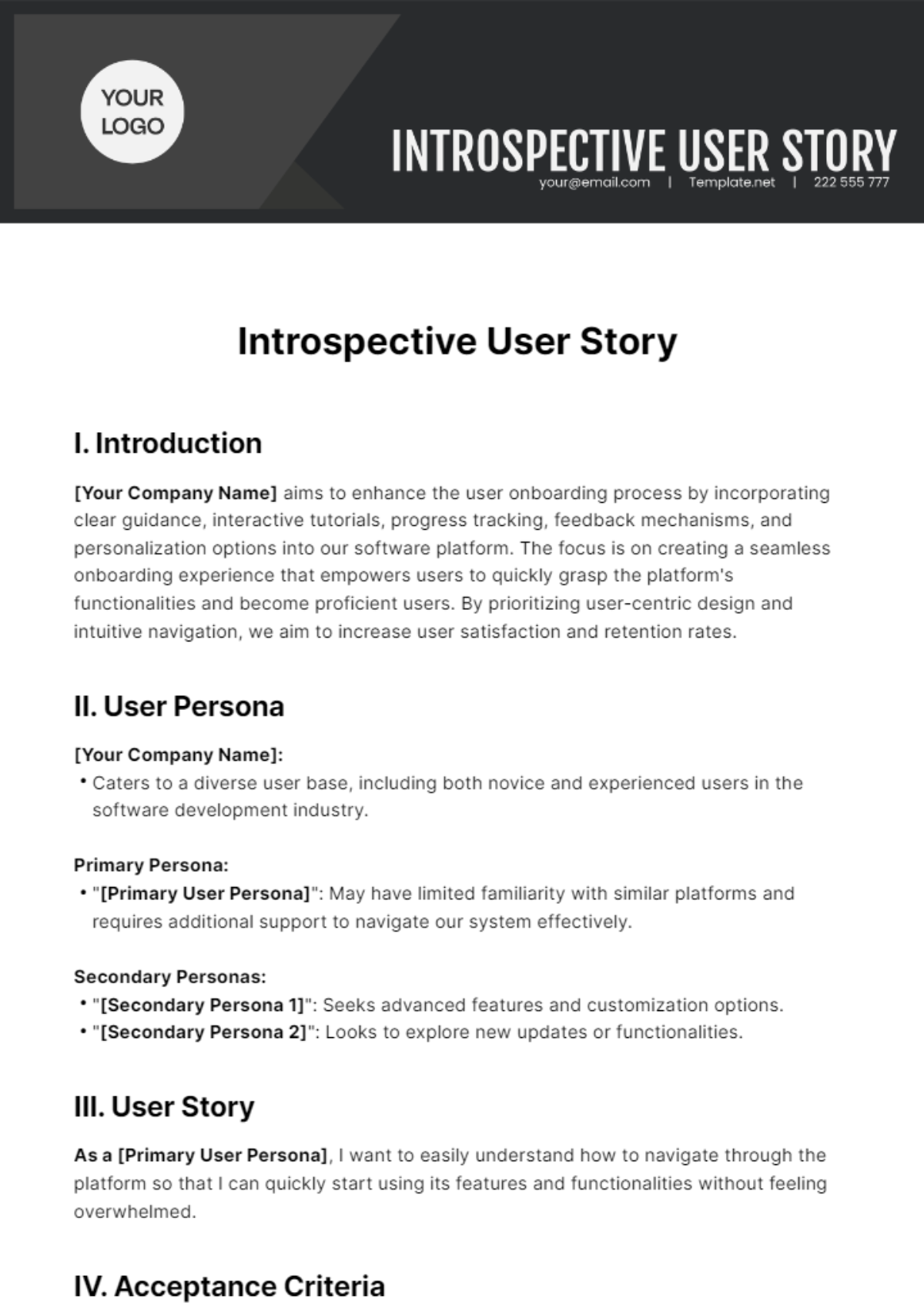 Free Introspective User Story Template