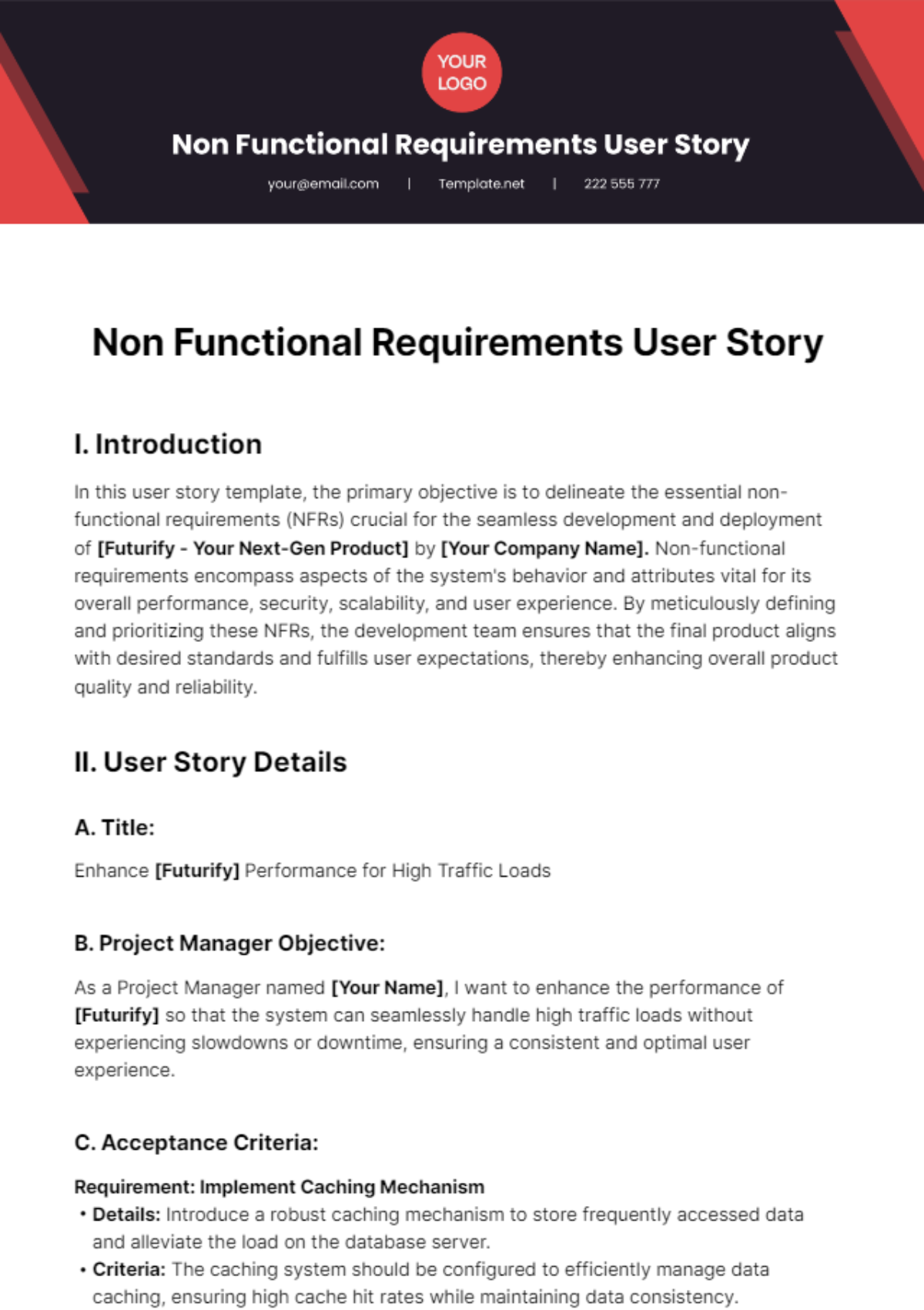 Non Functional Requirements User Story Template