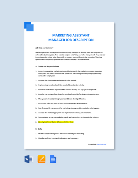 Free Assistant Manager Job Description Template In Pdf Template Net