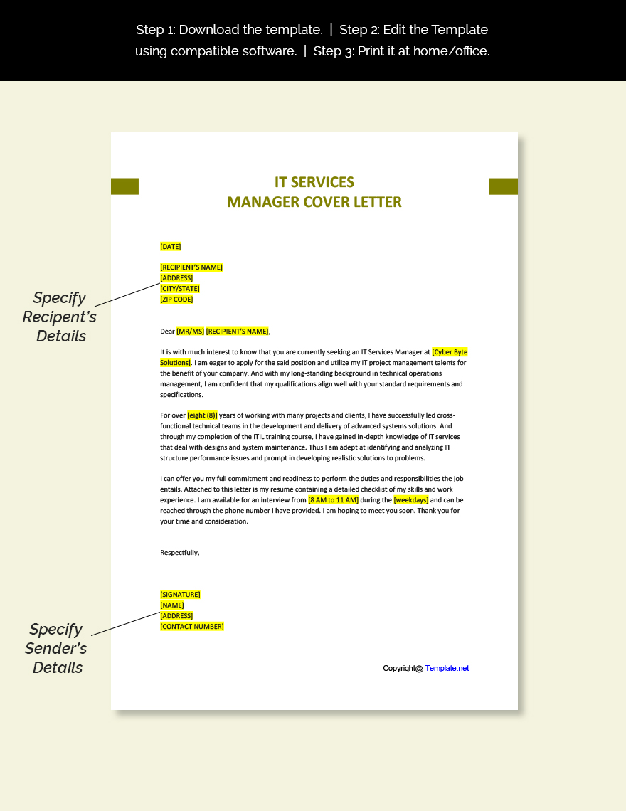IT Services Manager Cover Letter