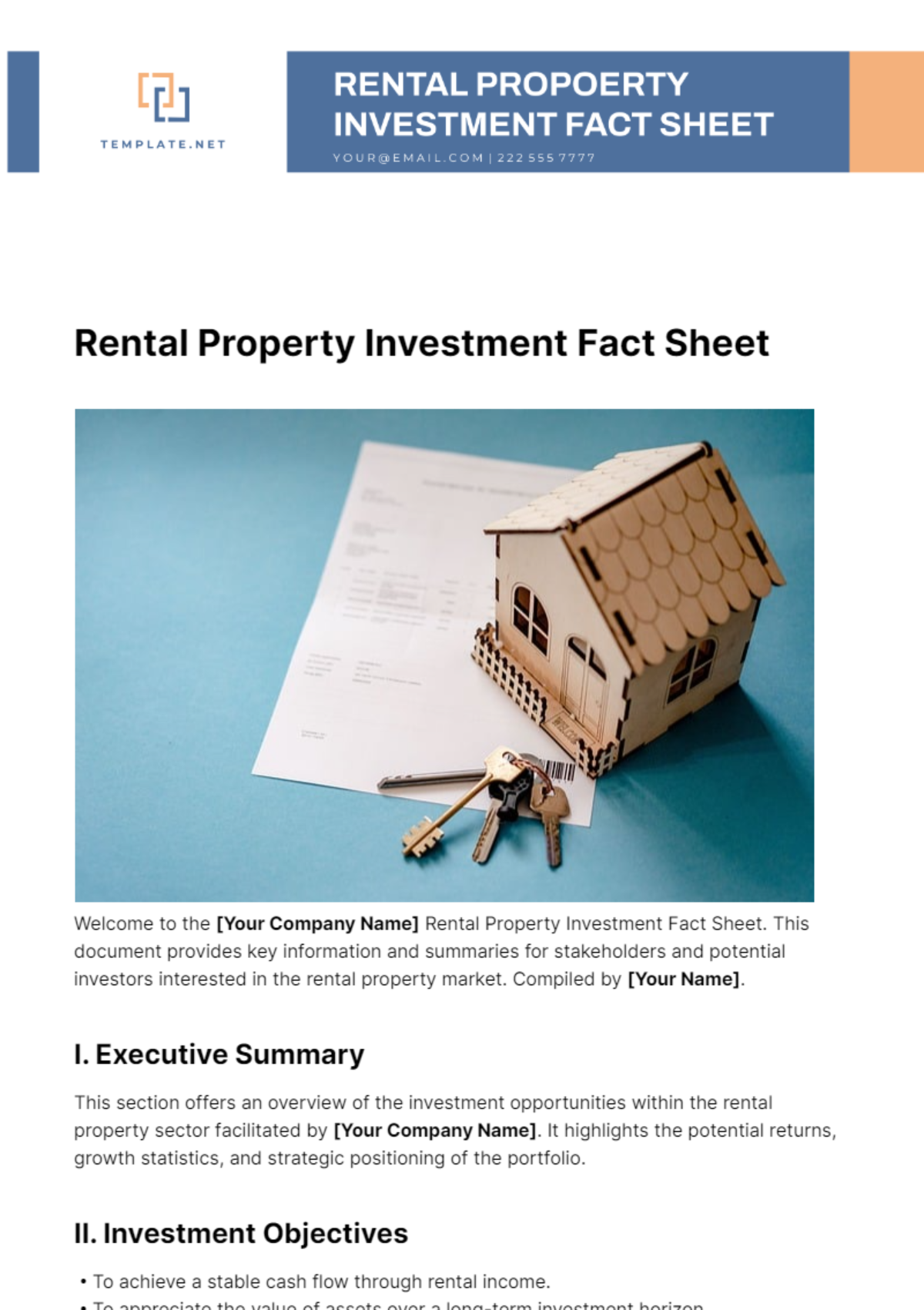 Rental Property Investment Fact Sheet Template