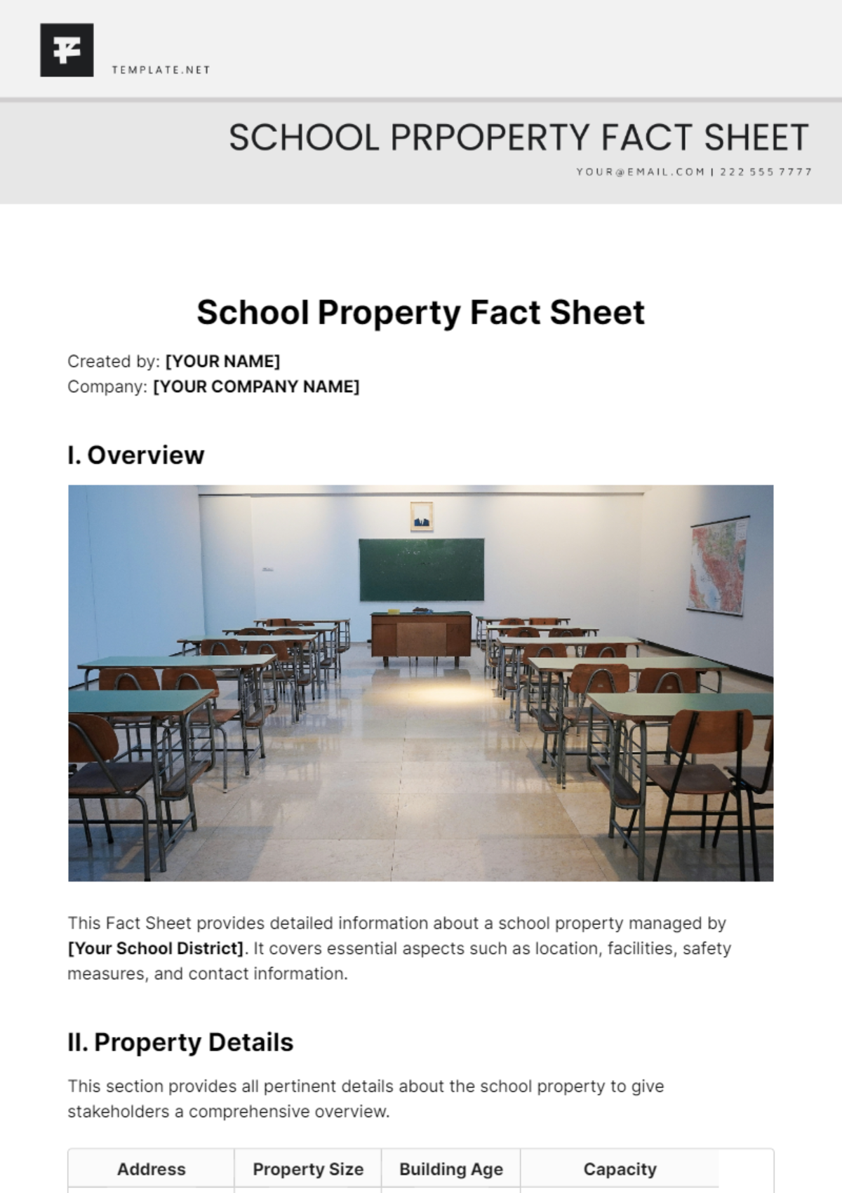 School Property Fact Sheet Template