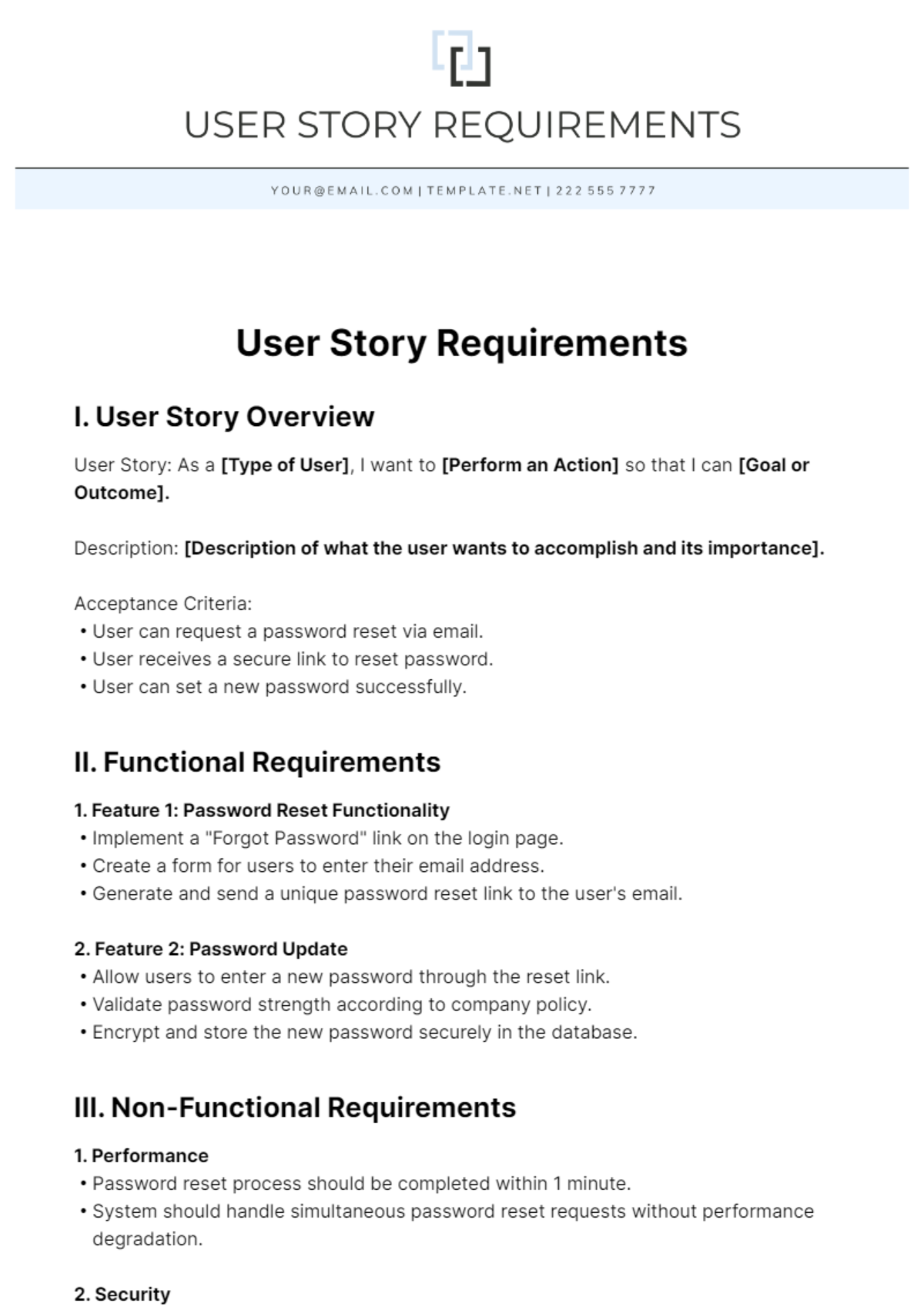 User Story Requirements Template