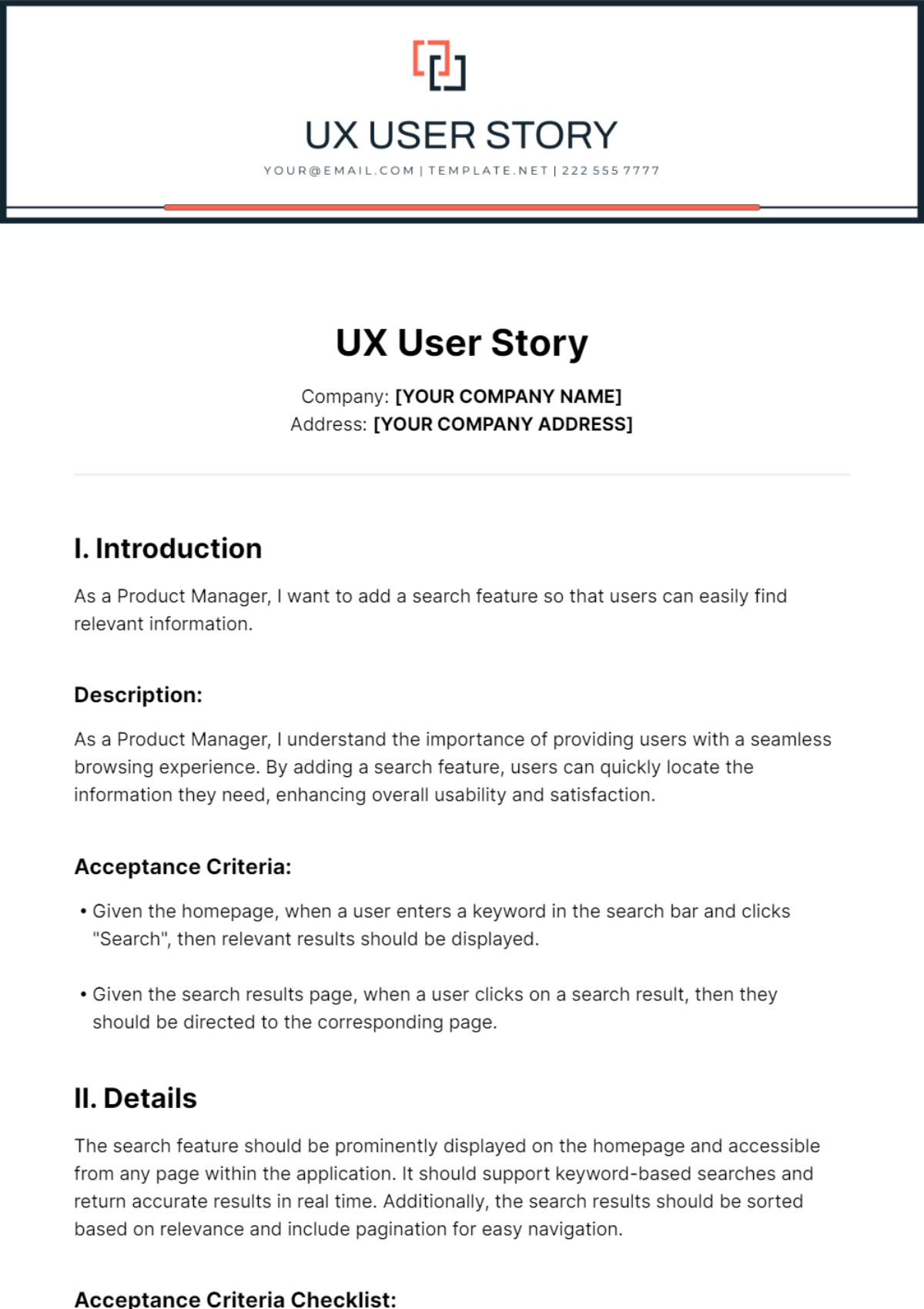 Free UX User Story Template