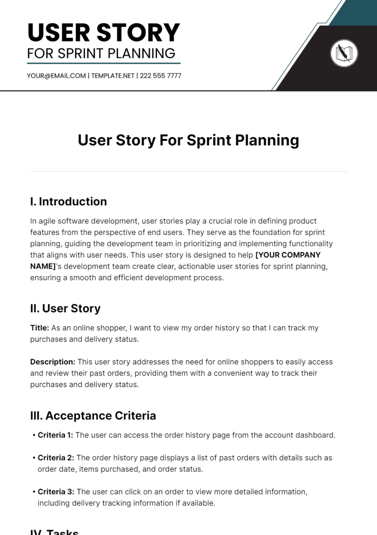 Free User Story For Sprint Planning Template