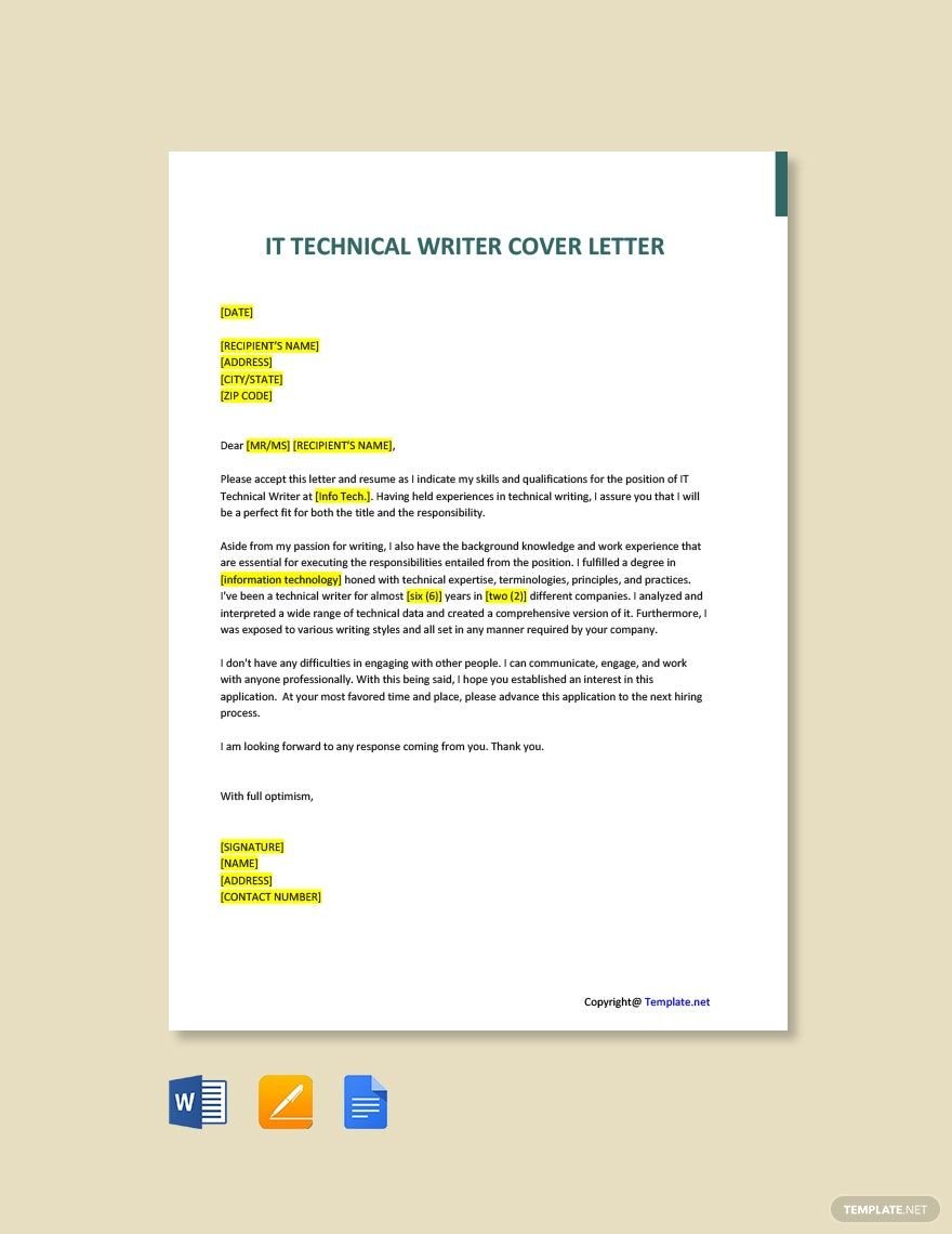 IT Technical Writer Cover Letter