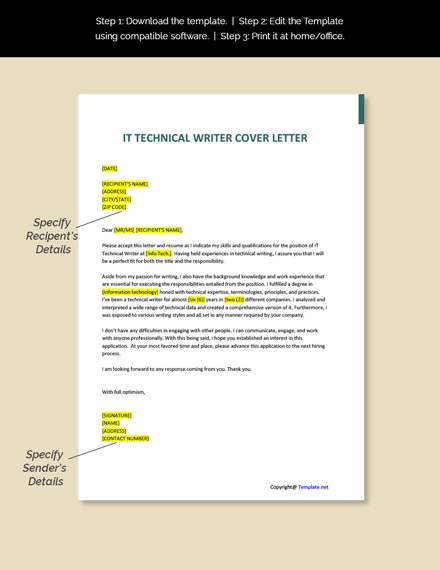  IT Technical Writer Cover Letter Template