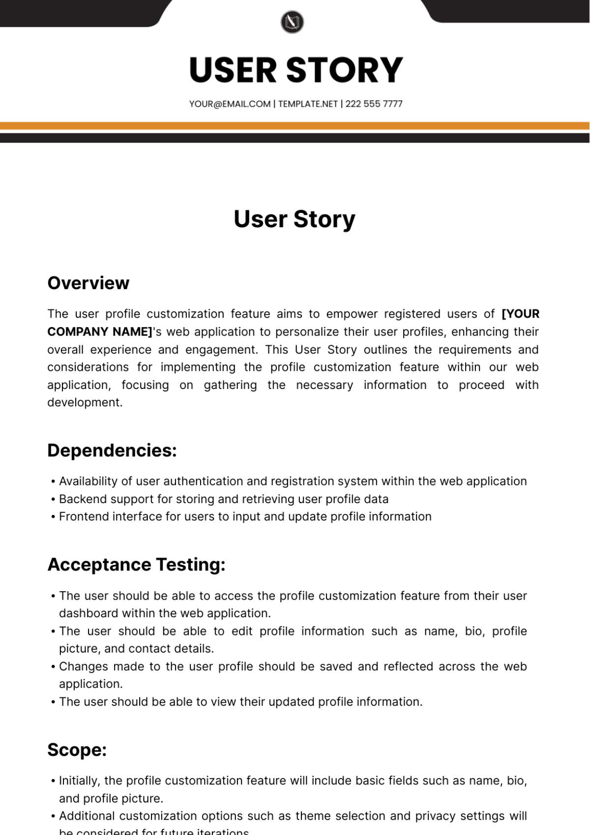 Free User Story Template
