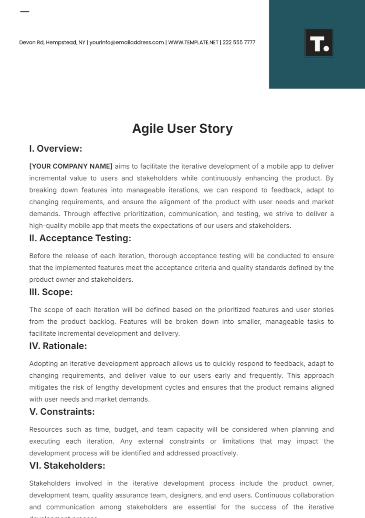 Agile User Story Template - Edit Online & Download