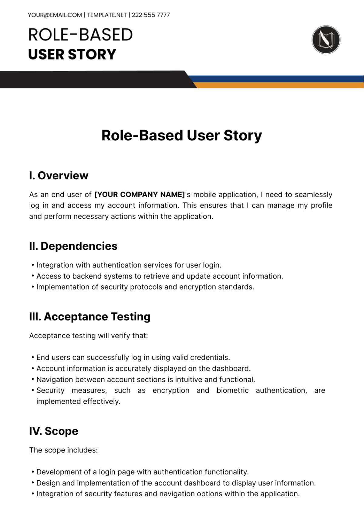 Free Role-Based User Story Template