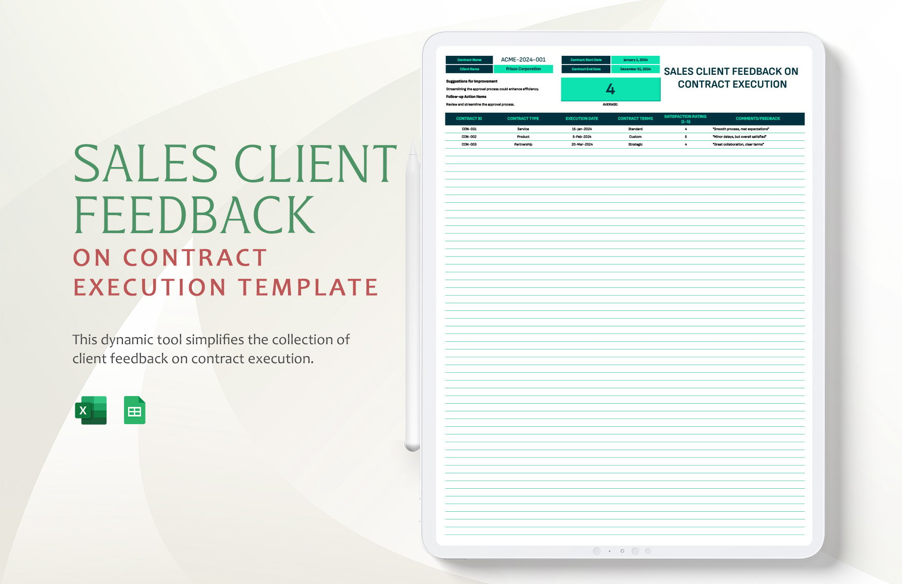 Sales Client Feedback on Contract Execution Template in Excel, Google Sheets