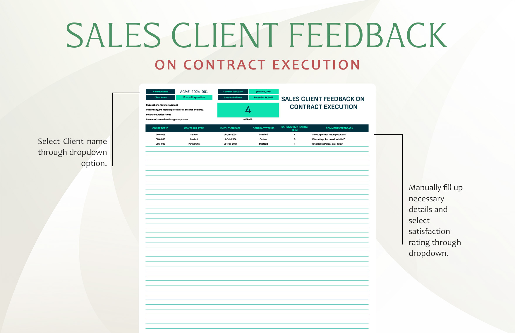 Sales Client Feedback on Contract Execution Template