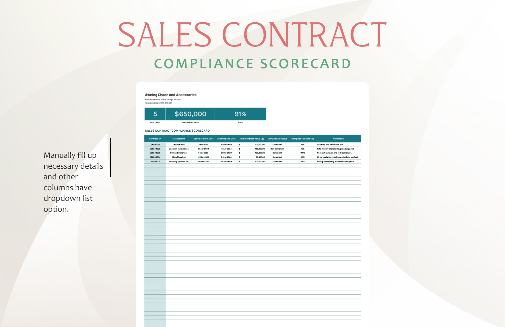 Sales Contract Compliance Scorecard Template