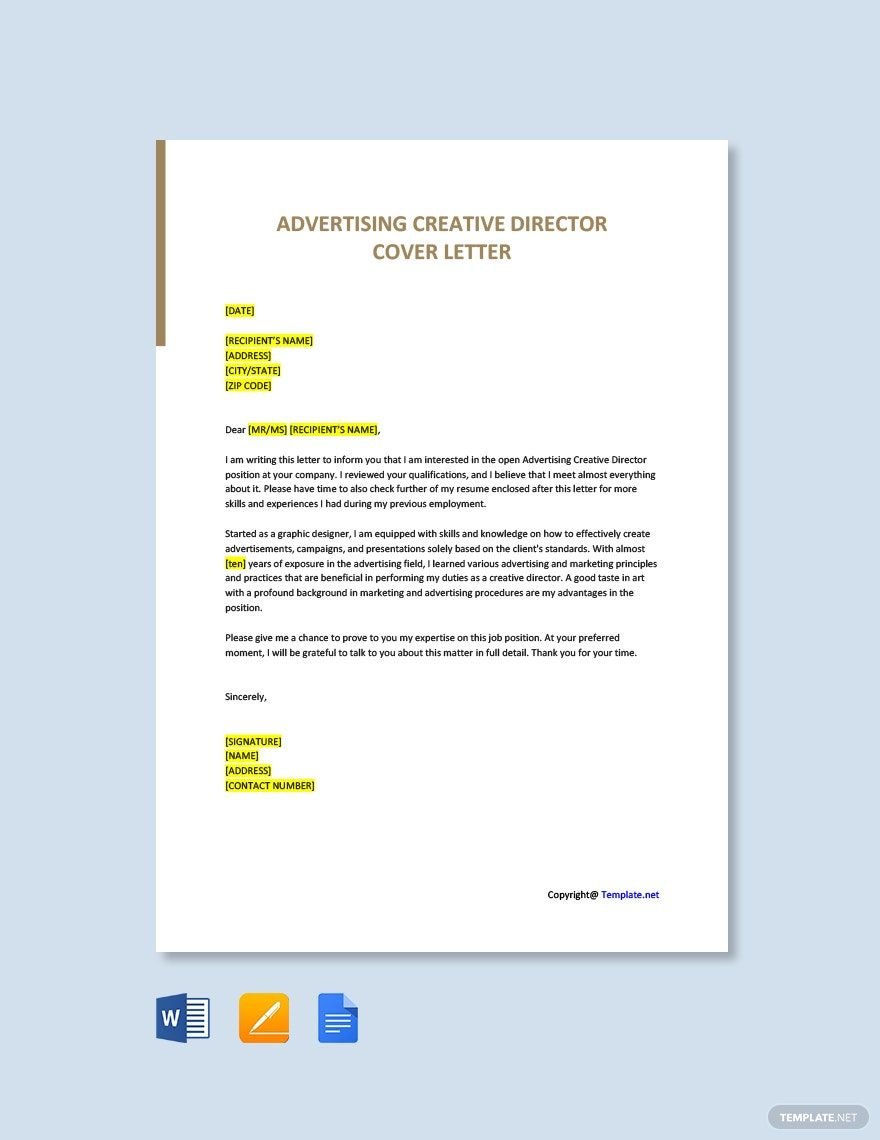 Free Advertising Creative Director Cover Letter Template