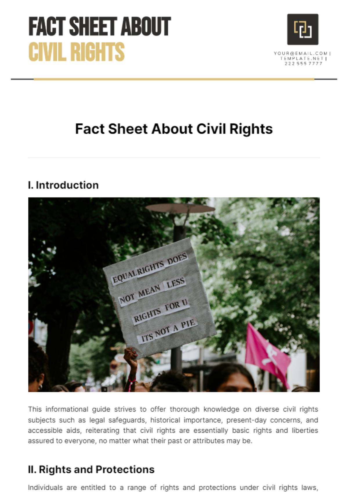 Fact Sheet About Civil Rights Template