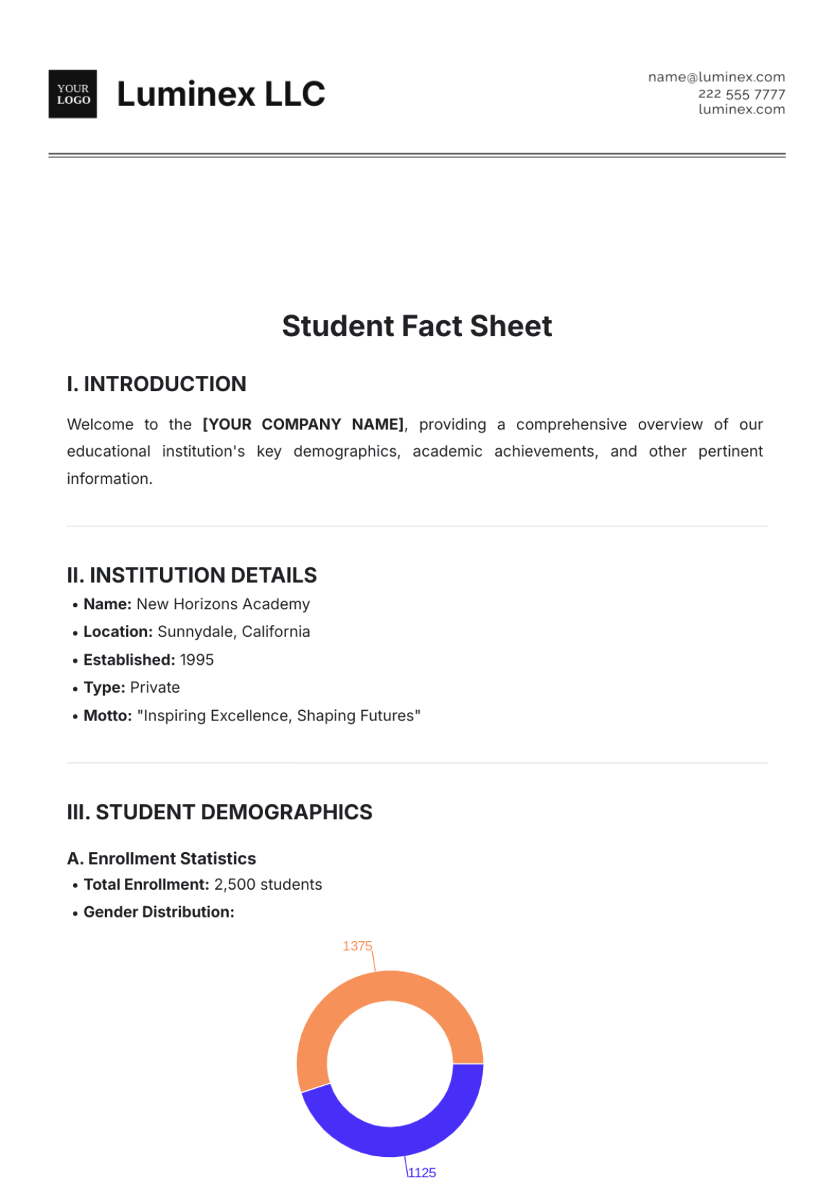 Student Fact Sheet Template