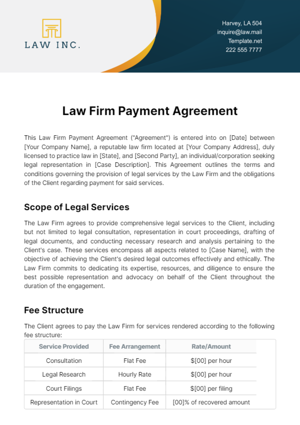 Law Firm Payment Agreement Template