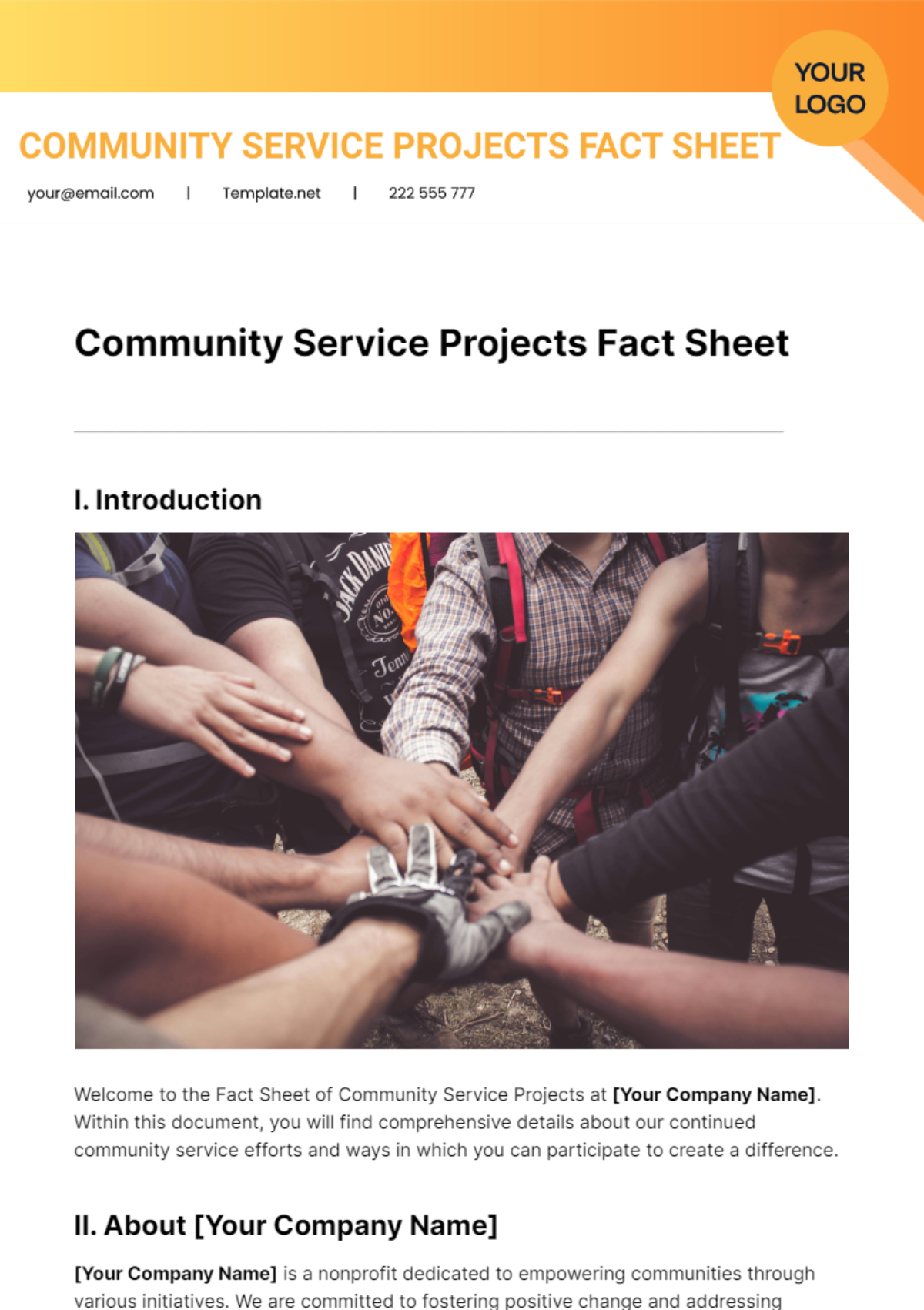Community Service Projects Fact Sheet Template
