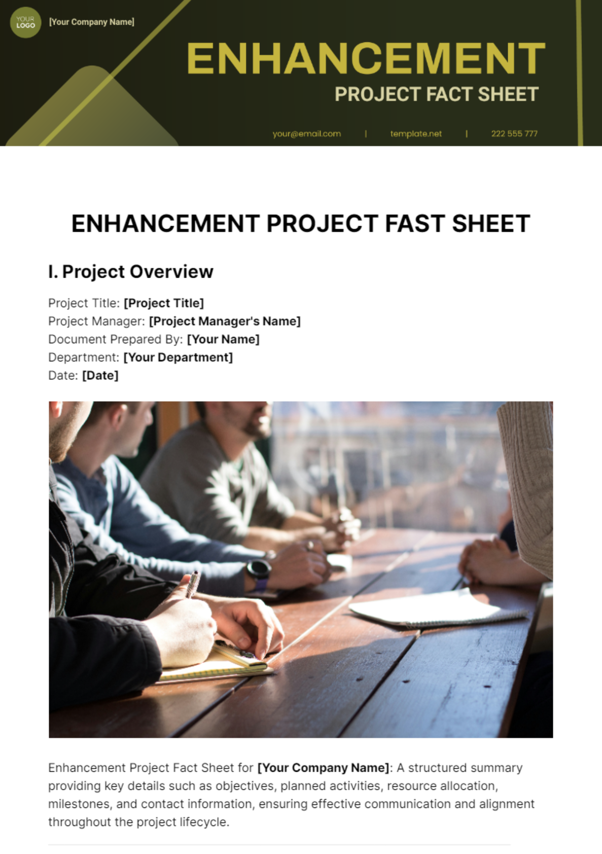 Enhancement Project Fact Sheet Template