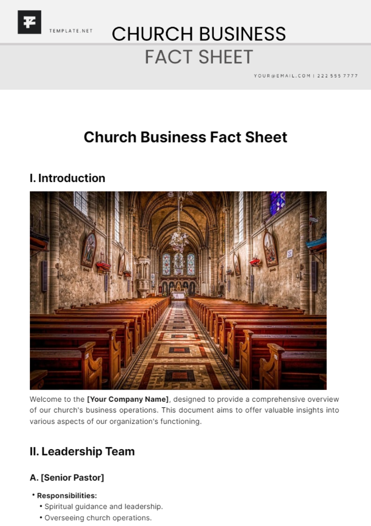 Church Business Fact Sheet Template
