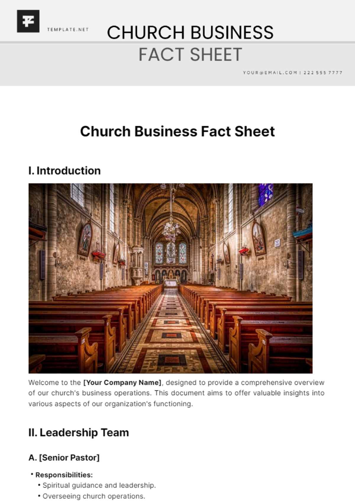 Church Business Fact Sheet Template - Edit Online & Download