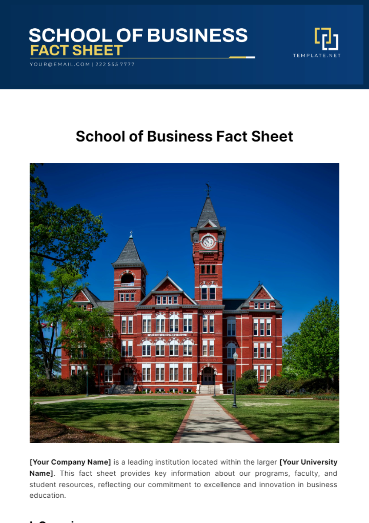 School Of Business Fact Sheet Template