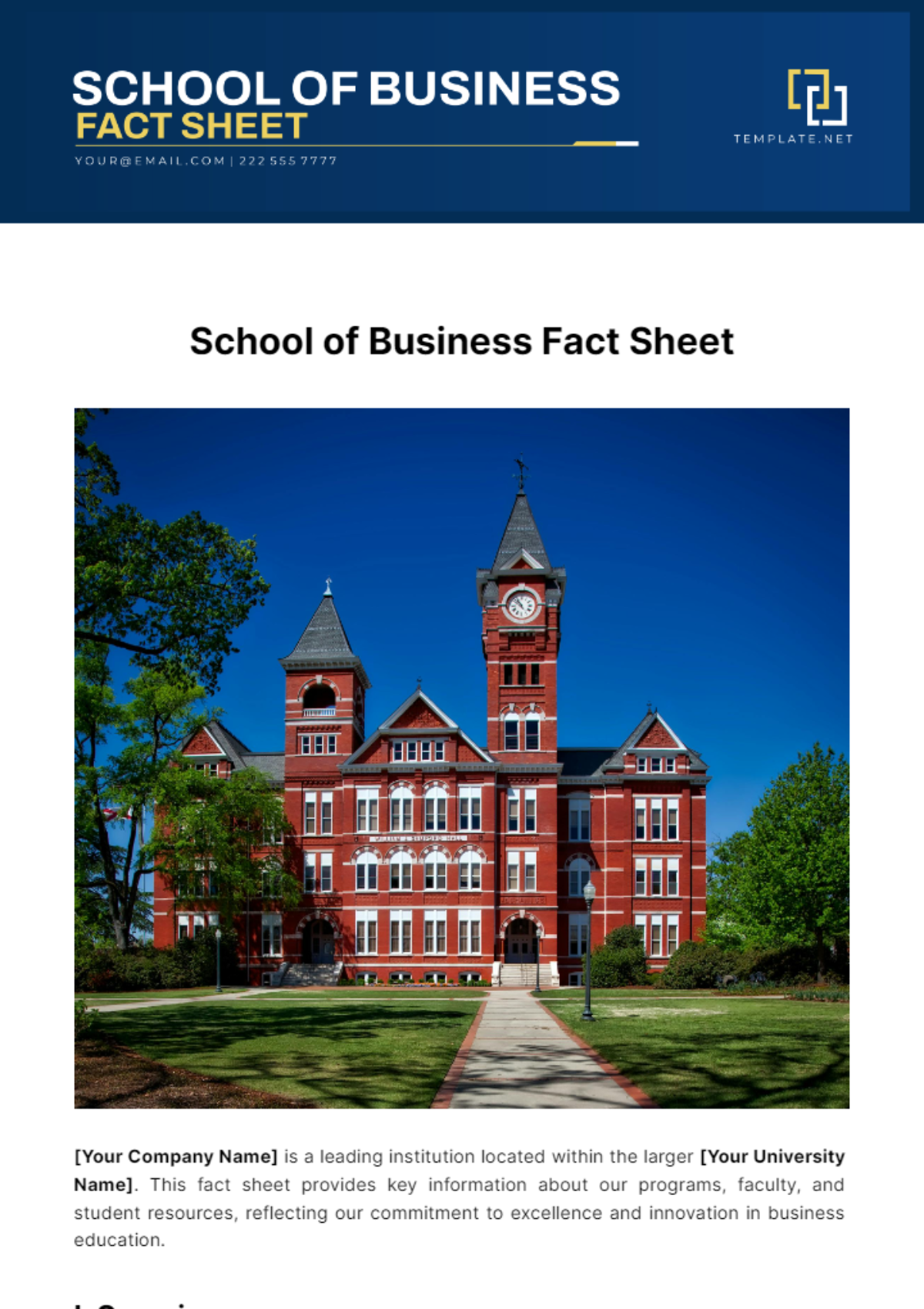 School Of Business Fact Sheet Template - Edit Online & Download