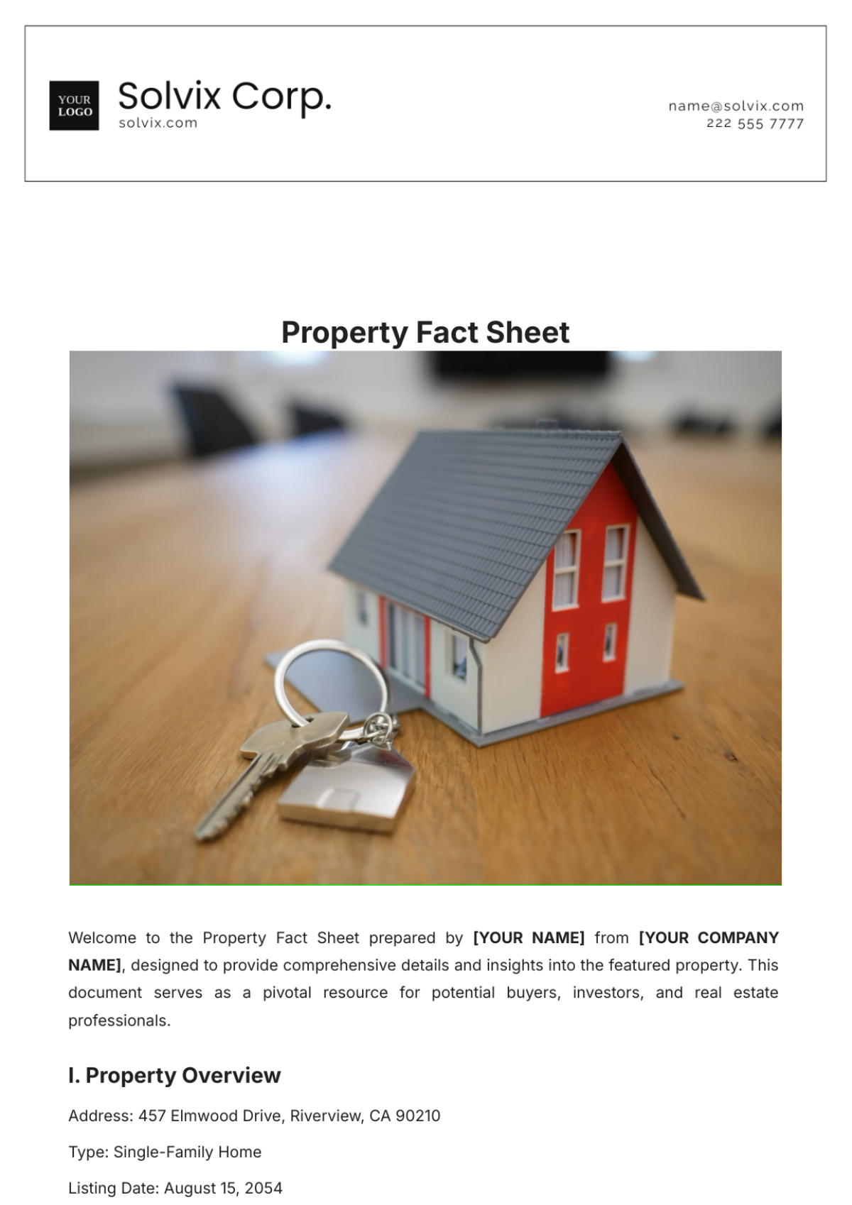 Property Fact Sheet Template