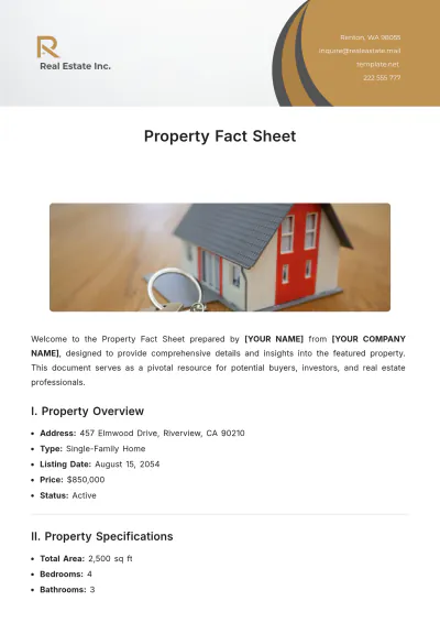 Free Property Fact Sheet Template to Edit Online