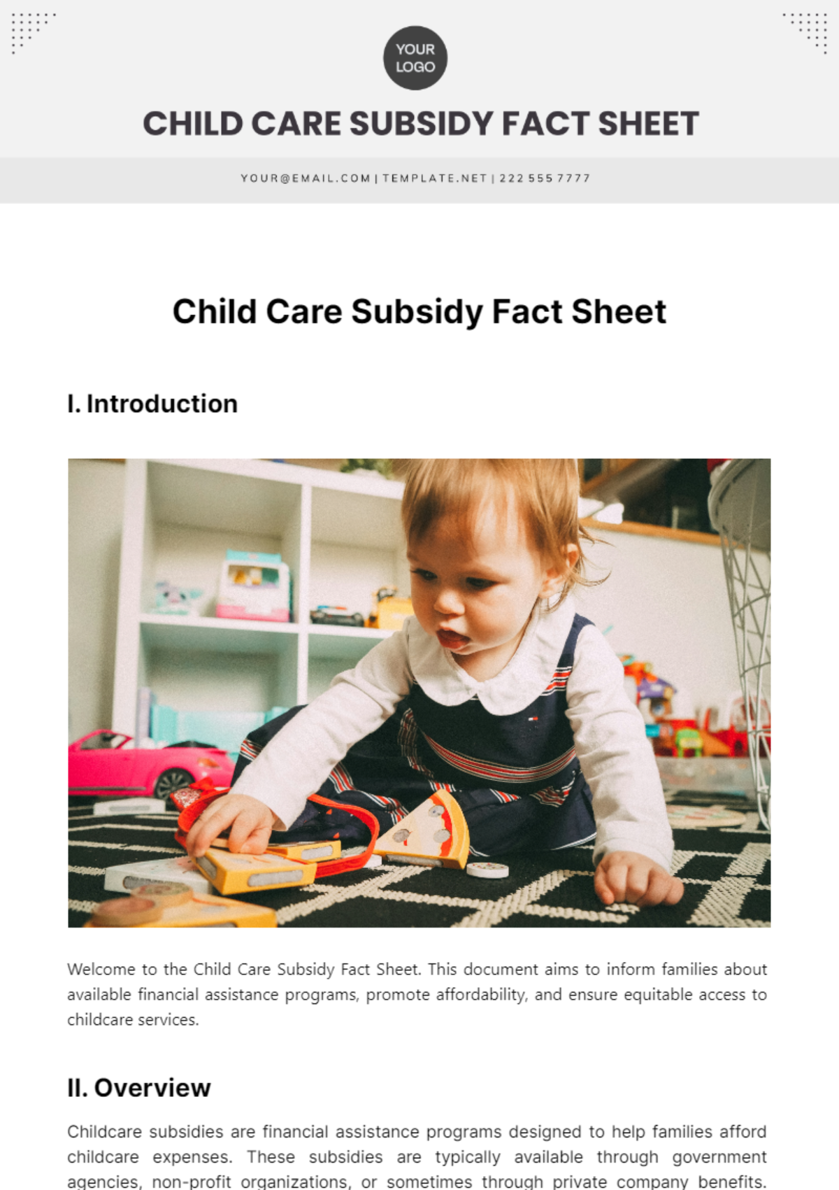 Child Care Subsidy Fact Sheet Template