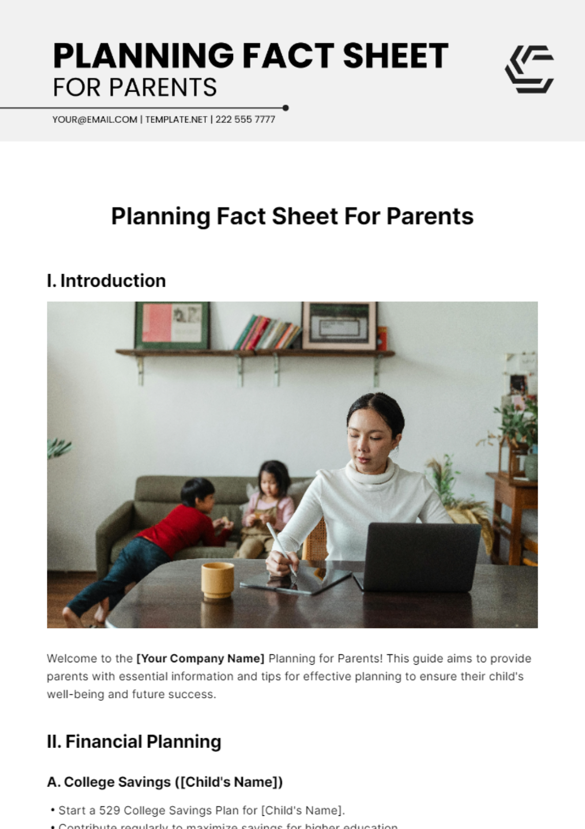 Planning Fact Sheet For Parents Template