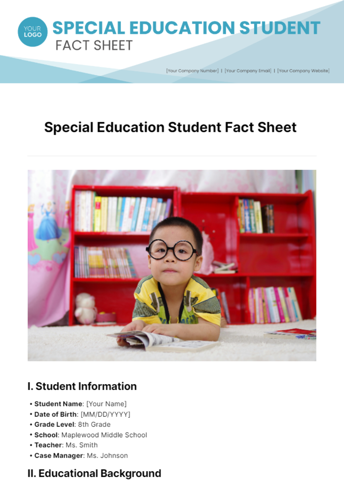 Special Education Student Fact Sheet Template