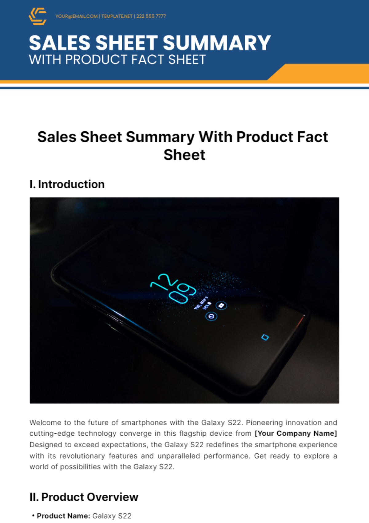 Sales Sheet Summary With Product Fact Sheet Template