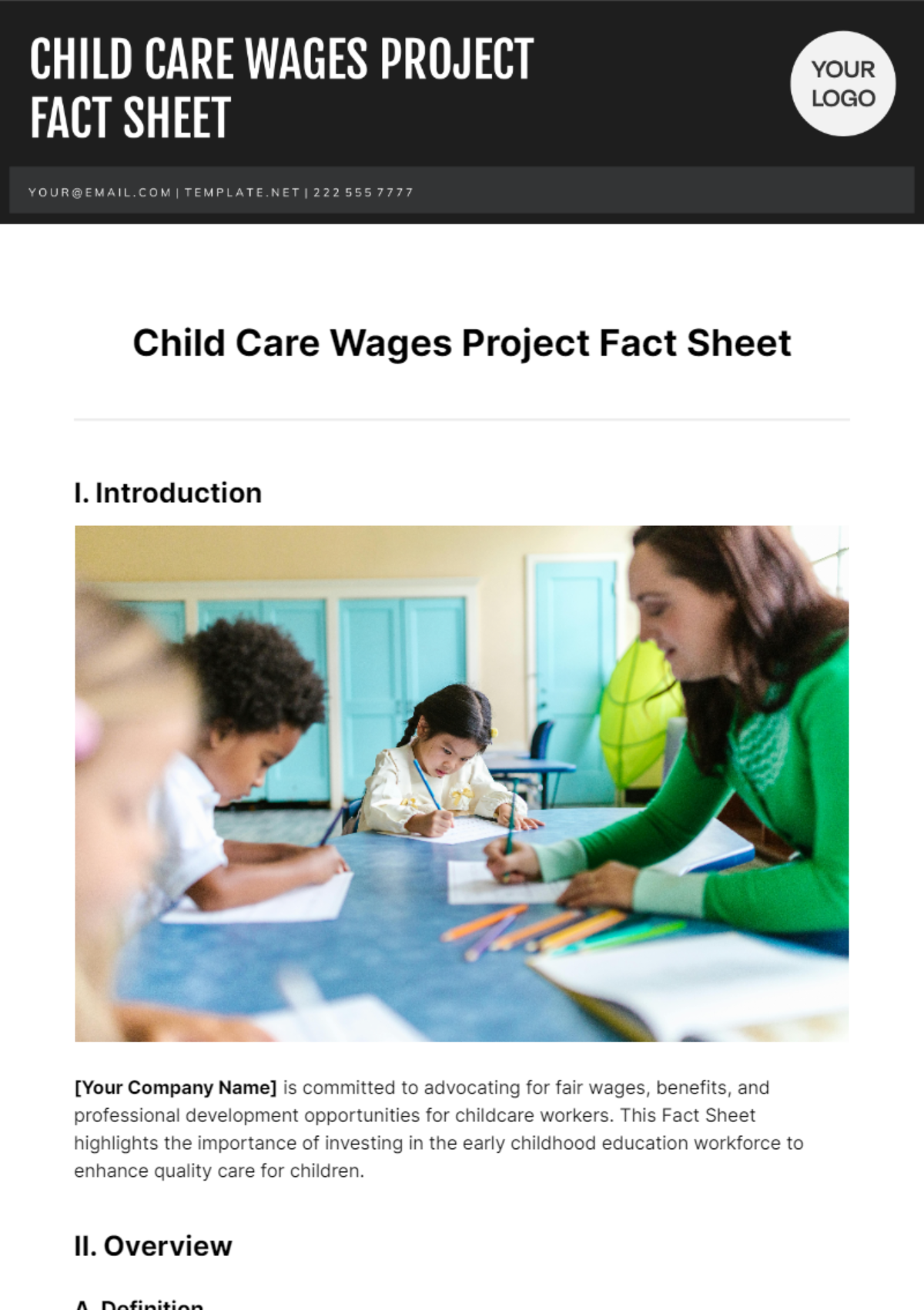 Free Child Care Wages Project Fact Sheet Template