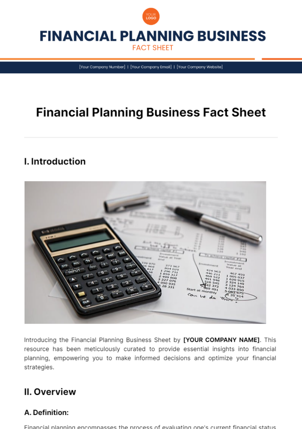 Free Financial Planning Business Fact Sheet Template