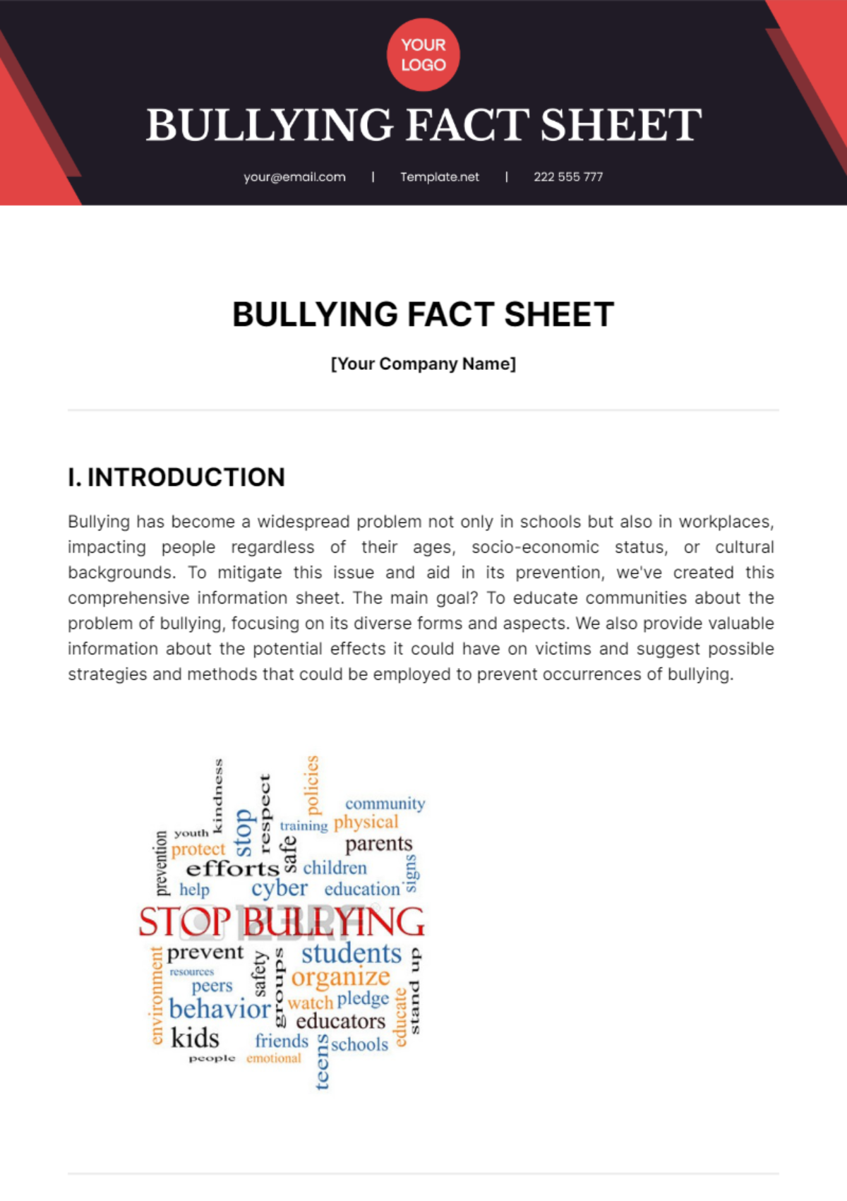 Free Bullying Fact Sheet Template