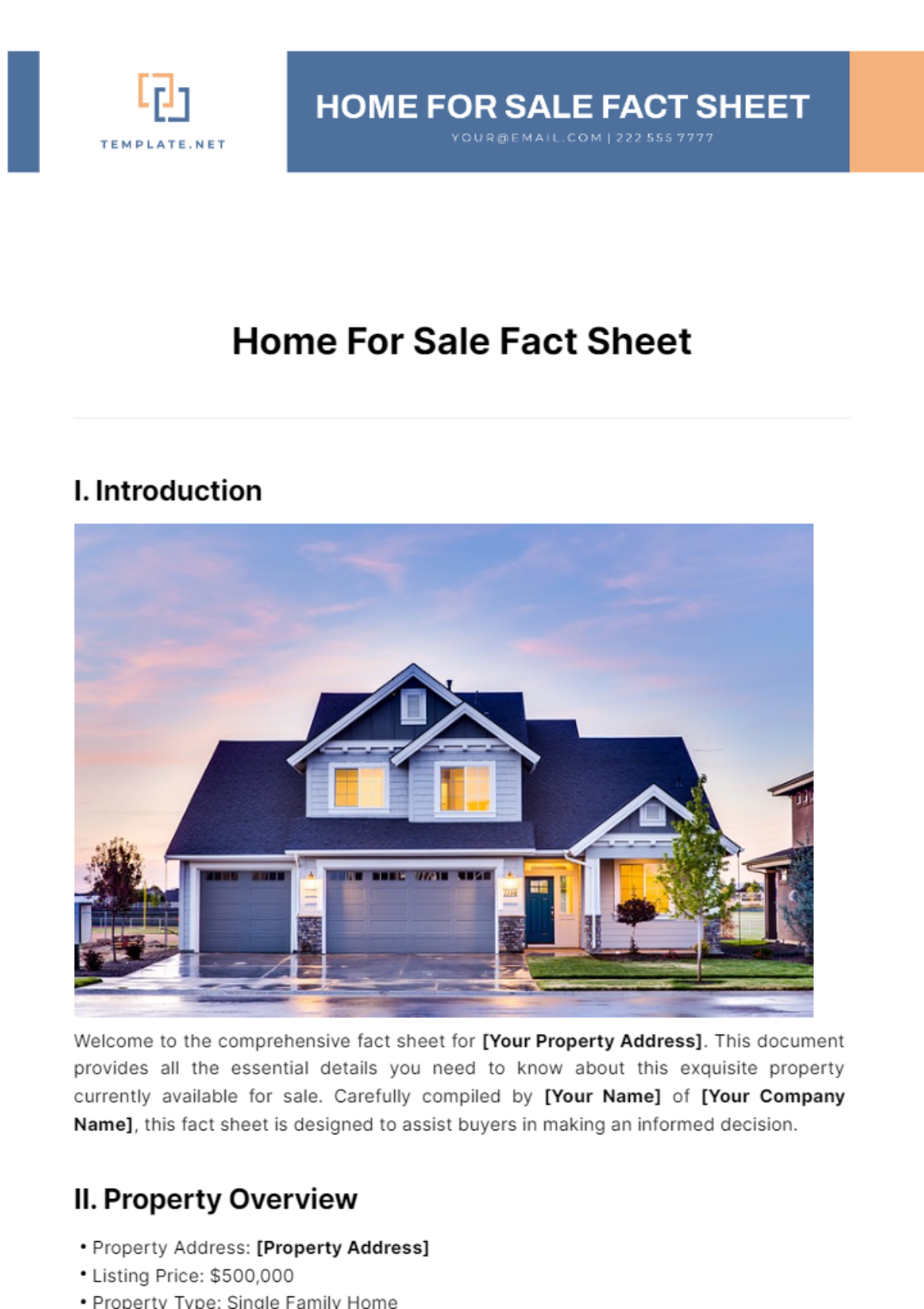 Home For Sale Fact Sheet Template