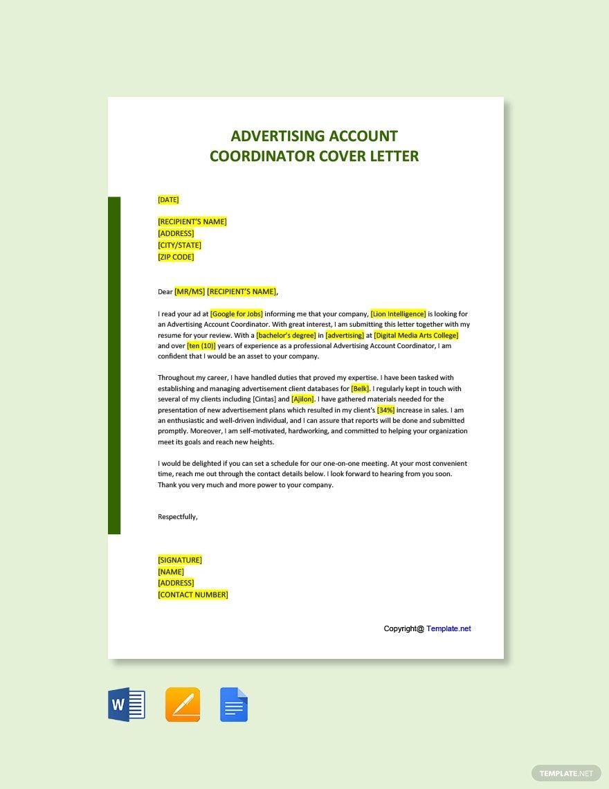 Advertising Account Coordinator Cover Letter