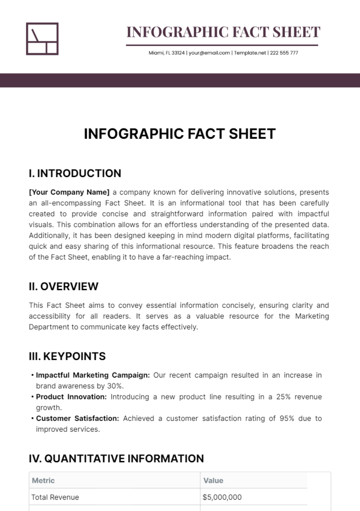Free Infographic Fact Sheet Template