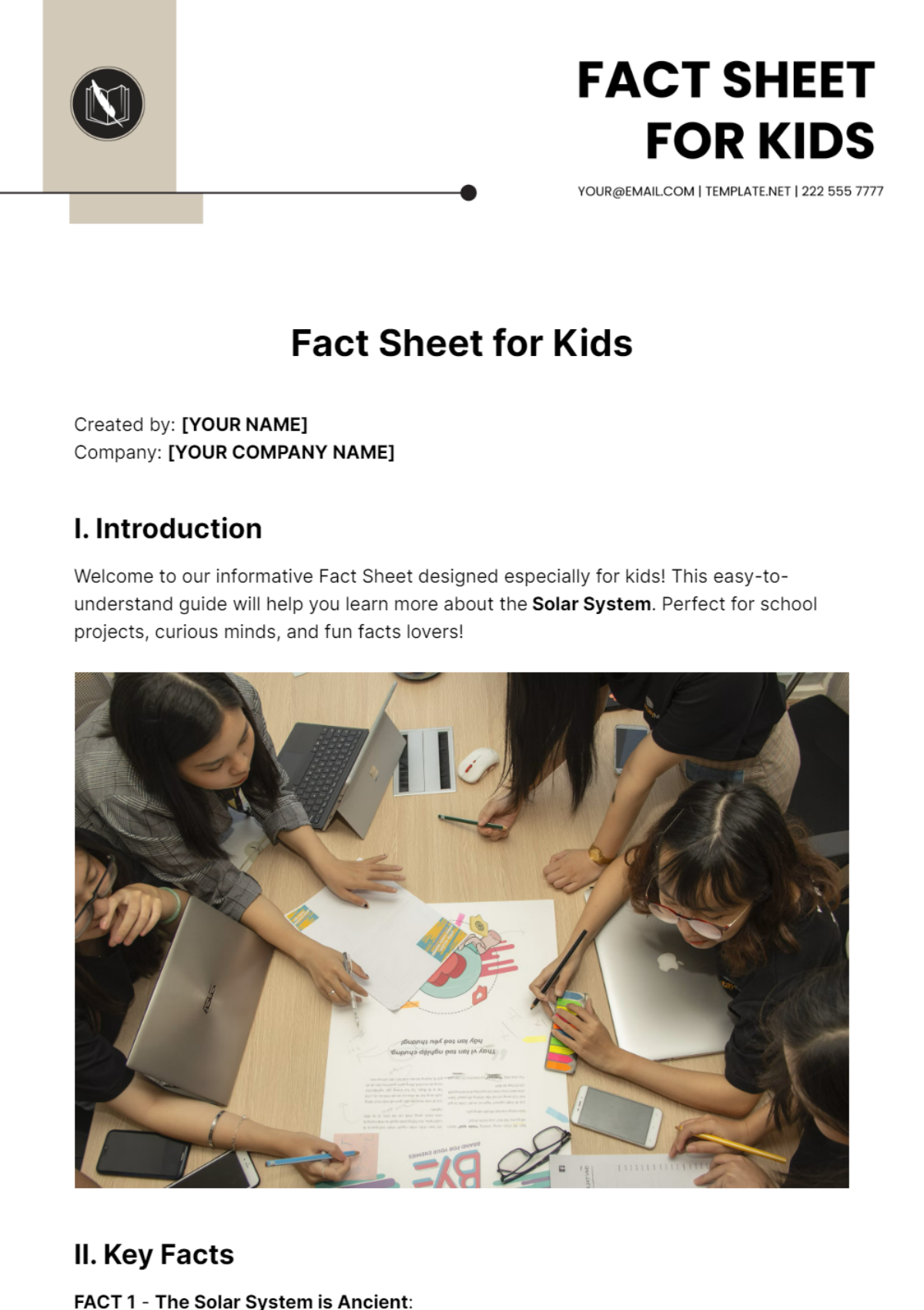 Fact Sheet For Kids Template