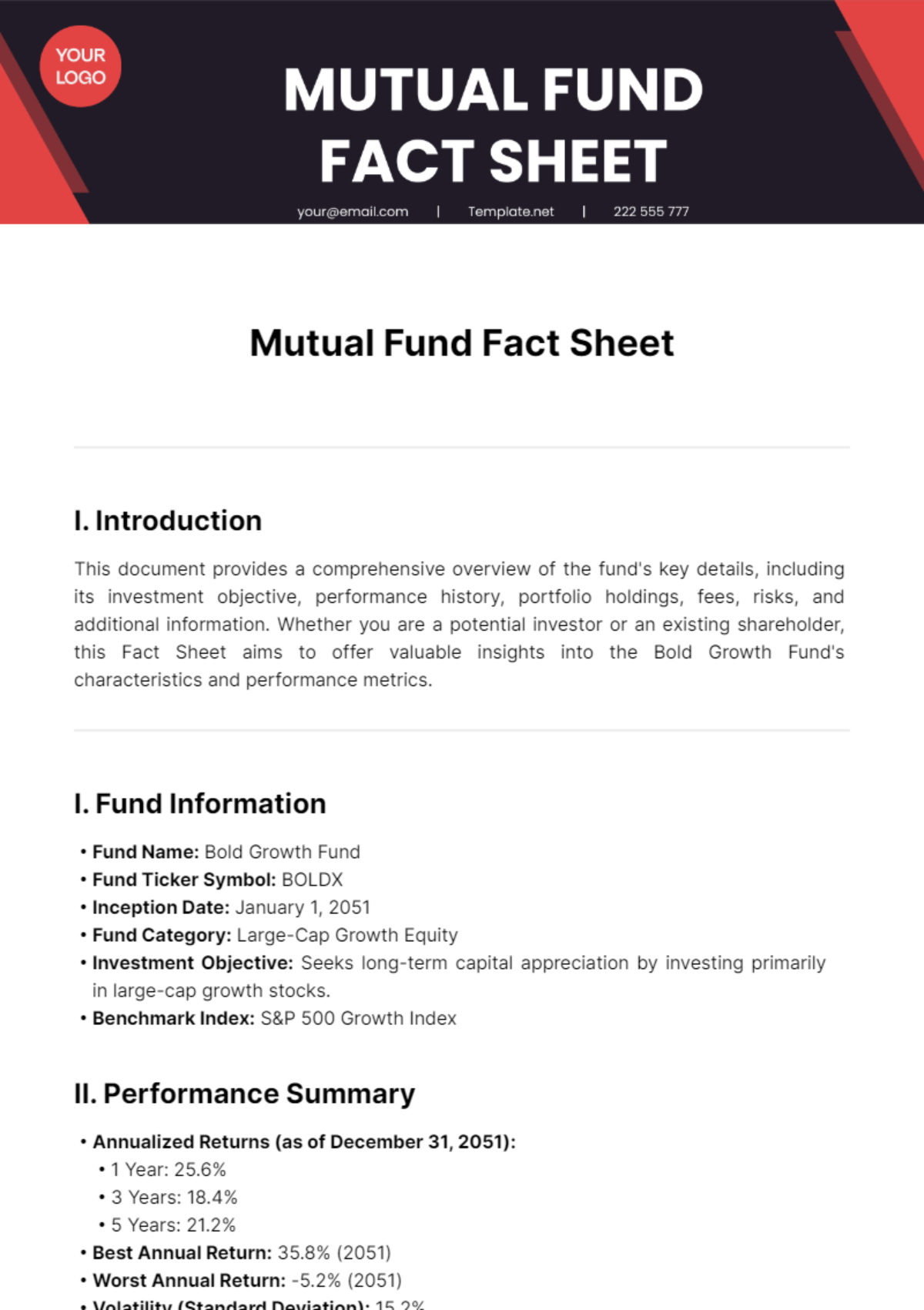Mutual Fund Fact Sheet Template