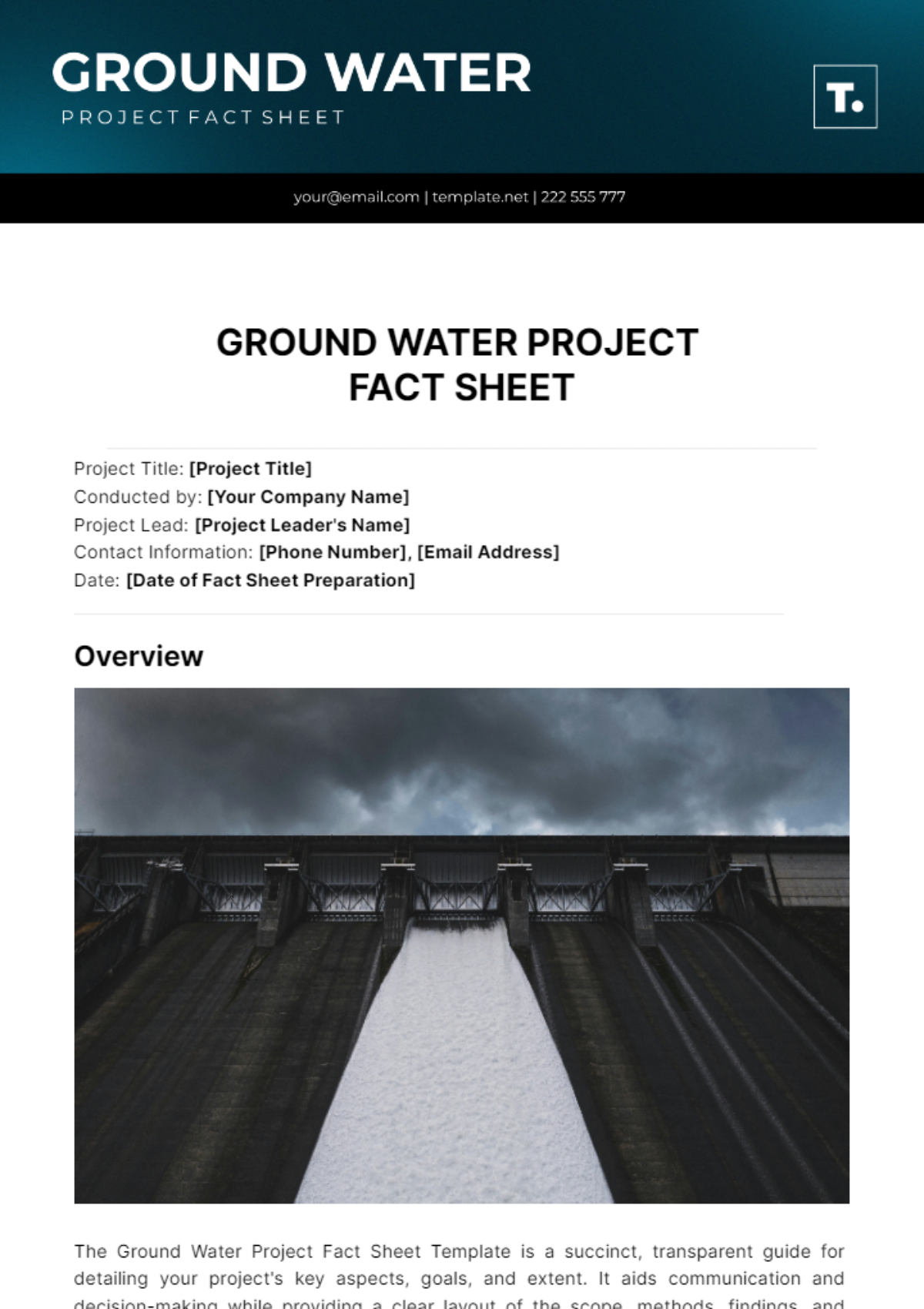 Free Ground Water Project Fact Sheet Template