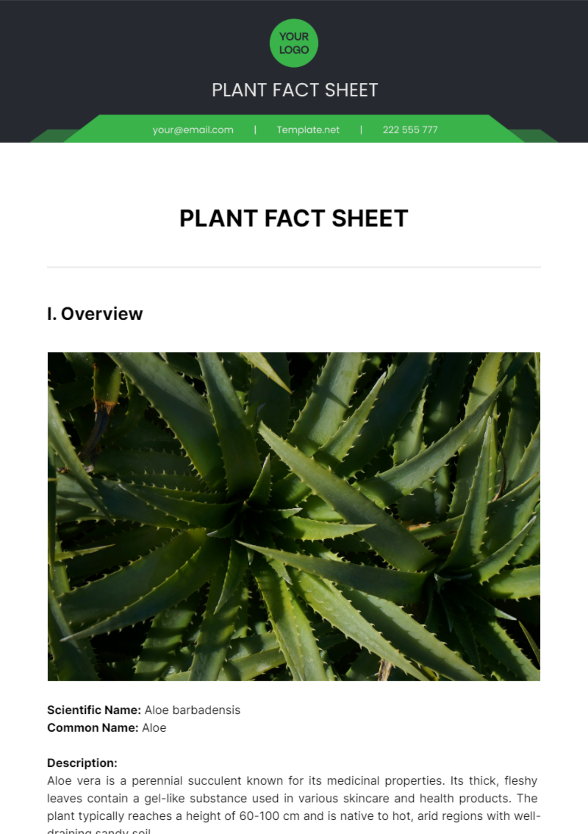 Plant Fact Sheet Template