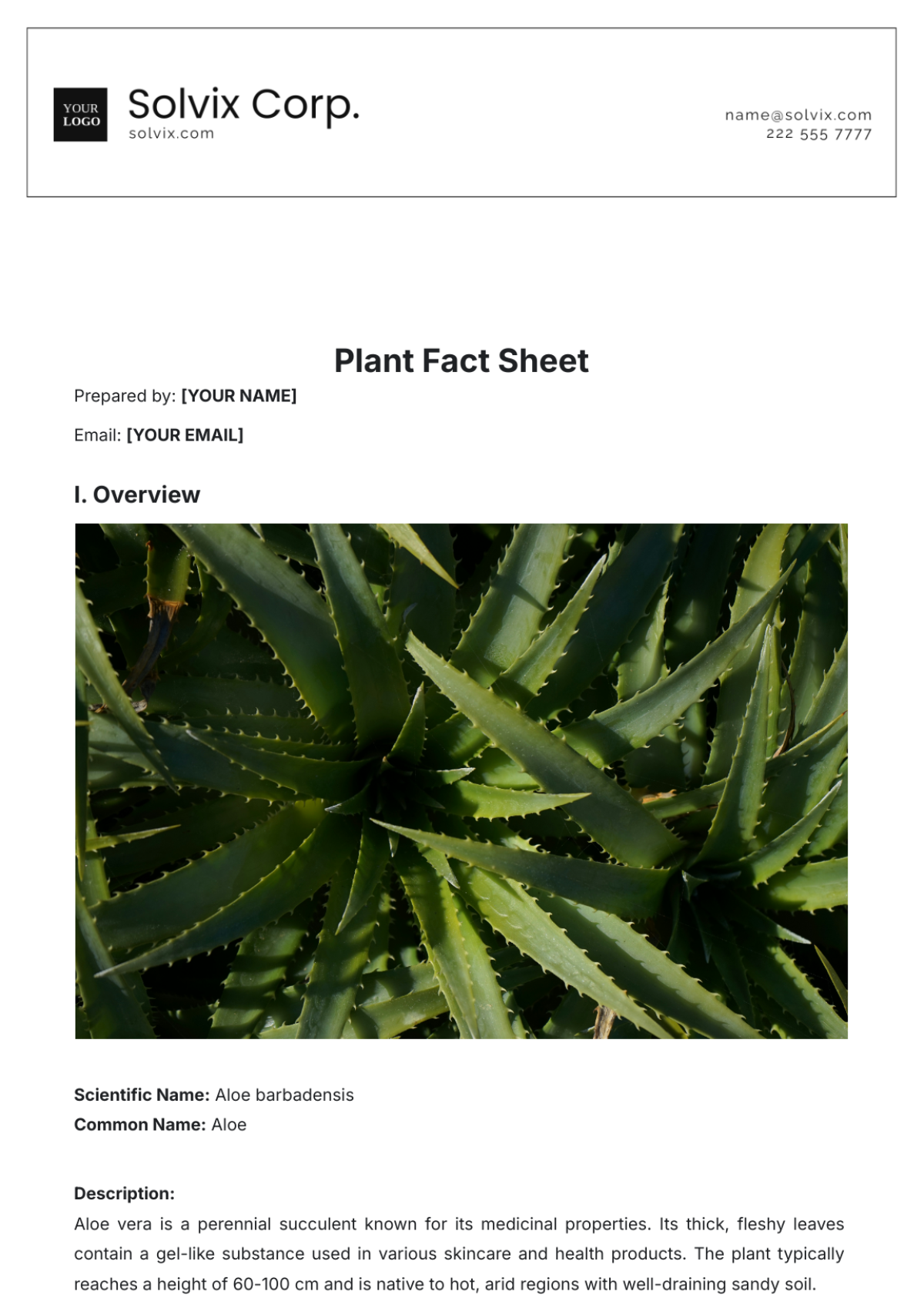 Plant Fact Sheet Template