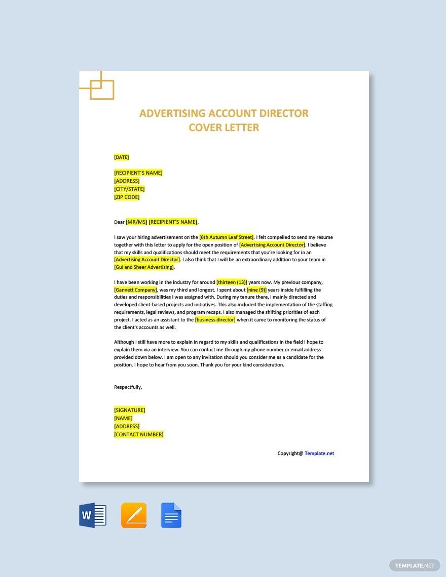 Free Advertising Account Director Cover Letter Template